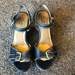 CLARKS NAVY WEDGE HEEL